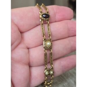 Goldette Victorian Revival Goldtone Stone Bracelet Double Strand Vintage